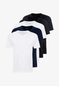 Pier One 5 PACK - T-Shirt Basic - White/blue/black -Modekleidung 2819a515ceaa41a7b996144dea7390c3