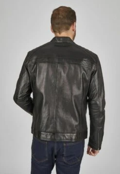 Bugatti MIT STEHKRAGEN UND DRUCKKNOPFRIEGEL - Lederjacke - Schwarz -Modekleidung 8ccc86a397f04ae7b15ac57e215f39f2